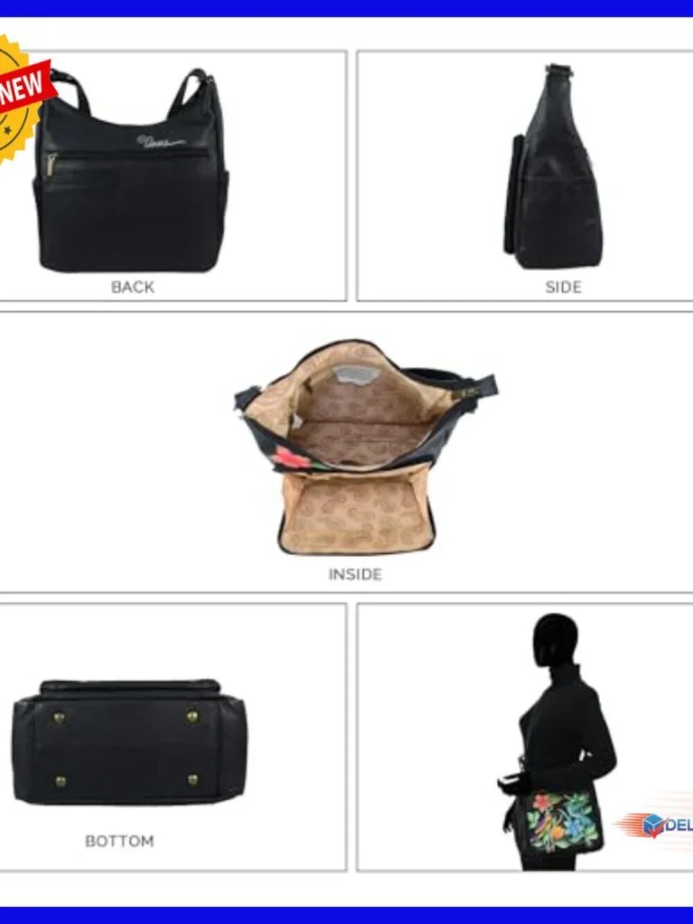 Genuine Leather Hobo Bag with Multi Compartments Adjustable Strap